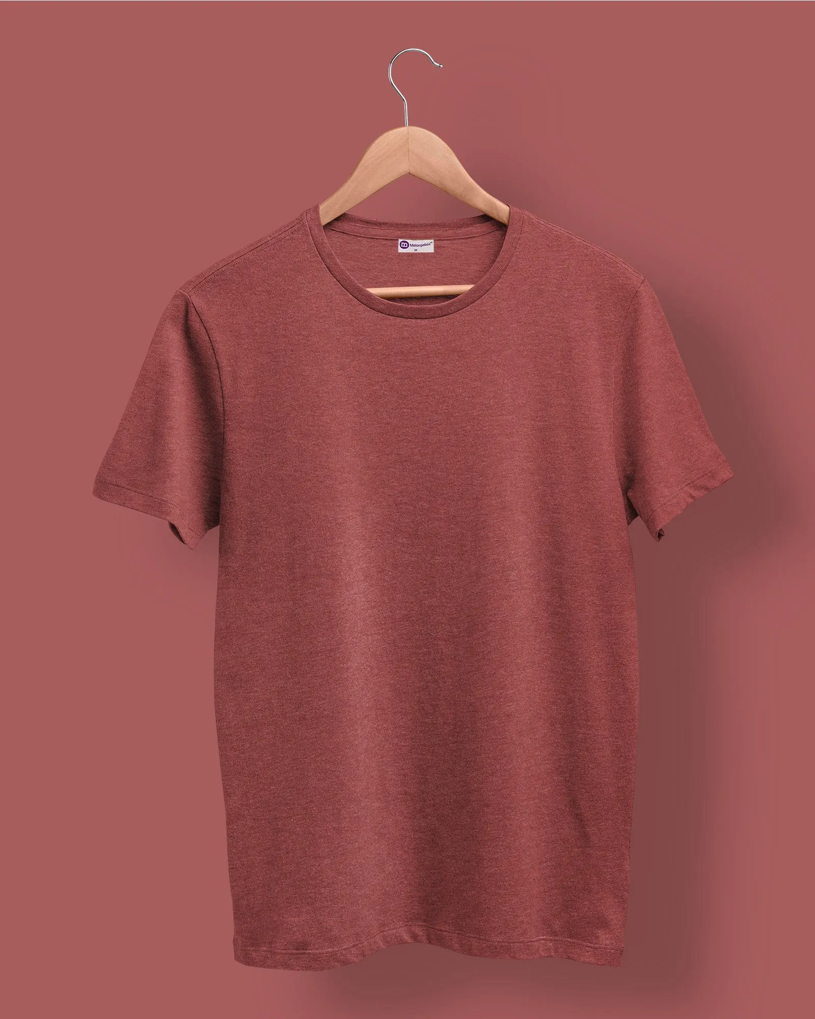 Half Sleeves Crew Neck: Maroon Melange