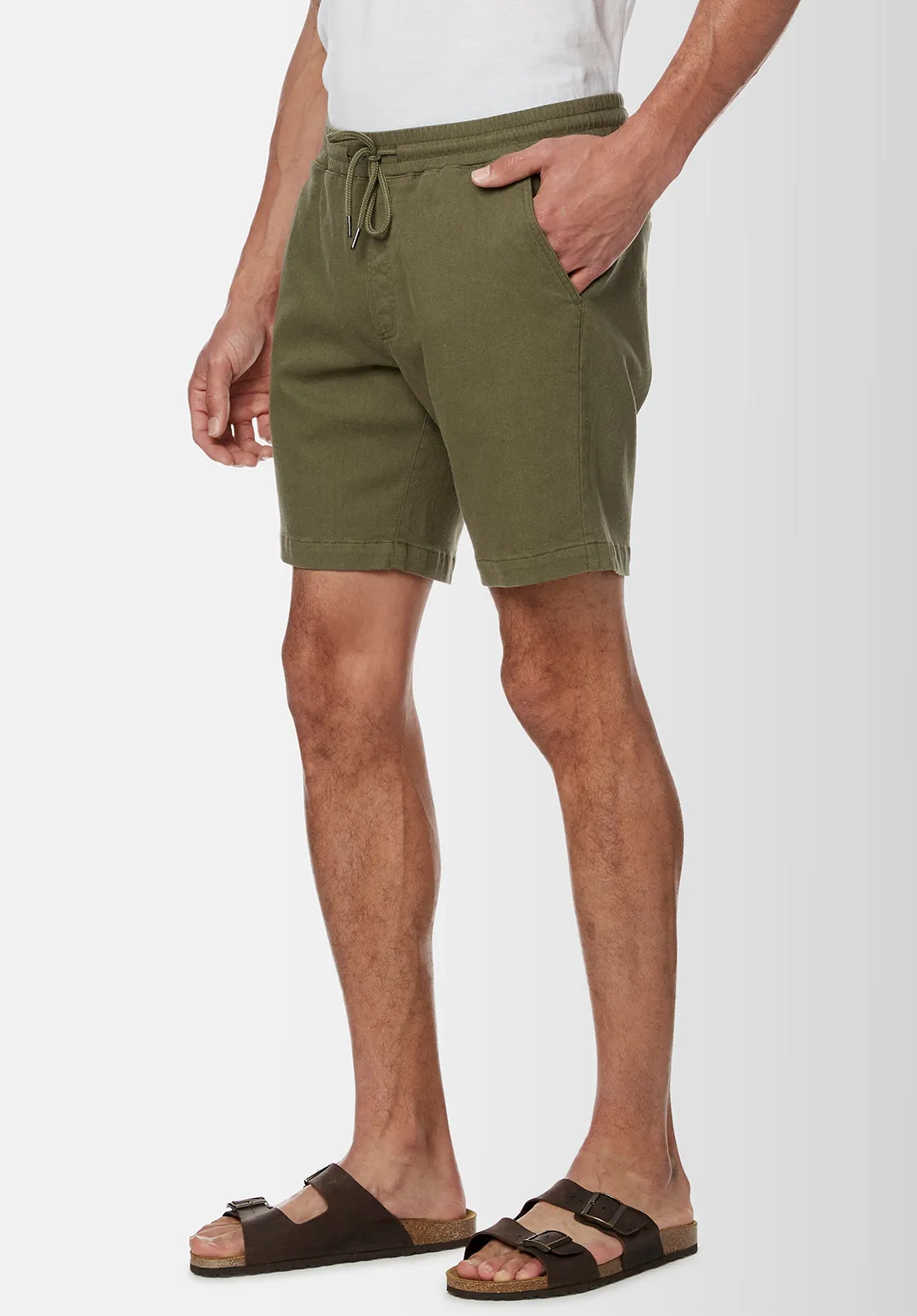 Higgers Cotton Twill Blend Army Green Shorts - BM23934