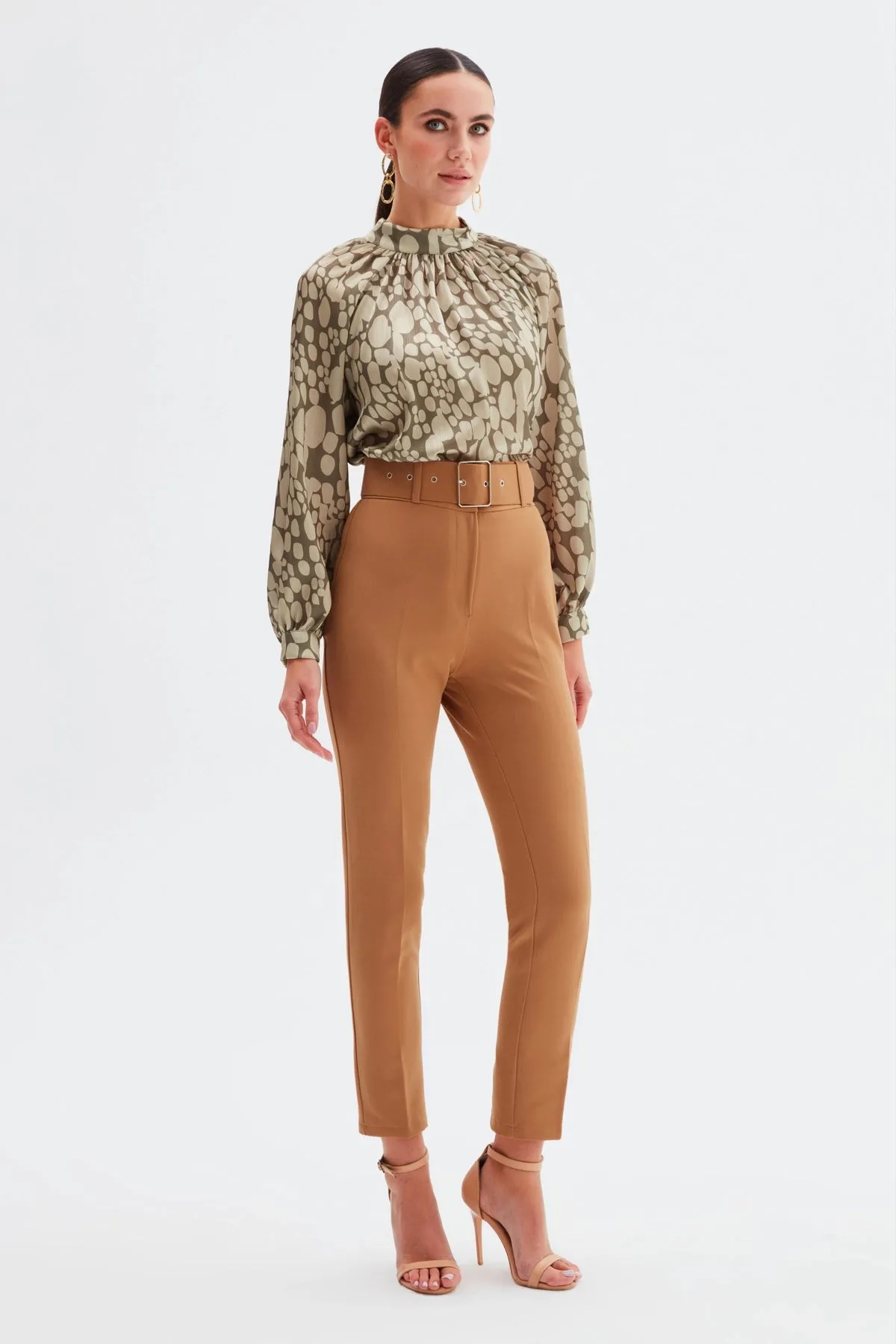 High Waist Belted Trousers - Camel