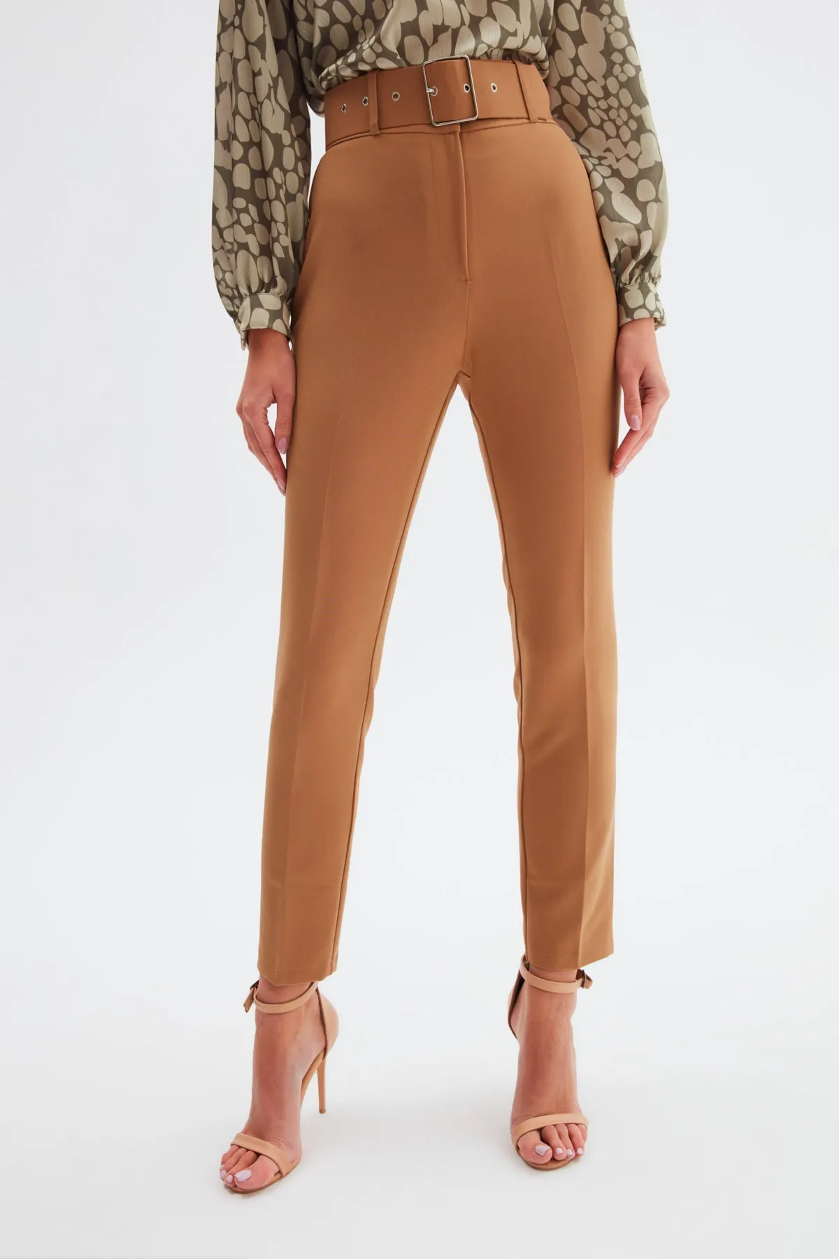 High Waist Belted Trousers - Camel