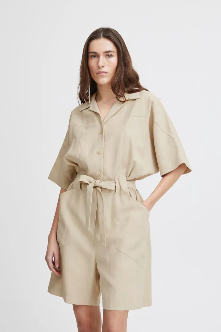 Ichi Rivaly Shorts Jumpsuit-Oxford Tan-20121212