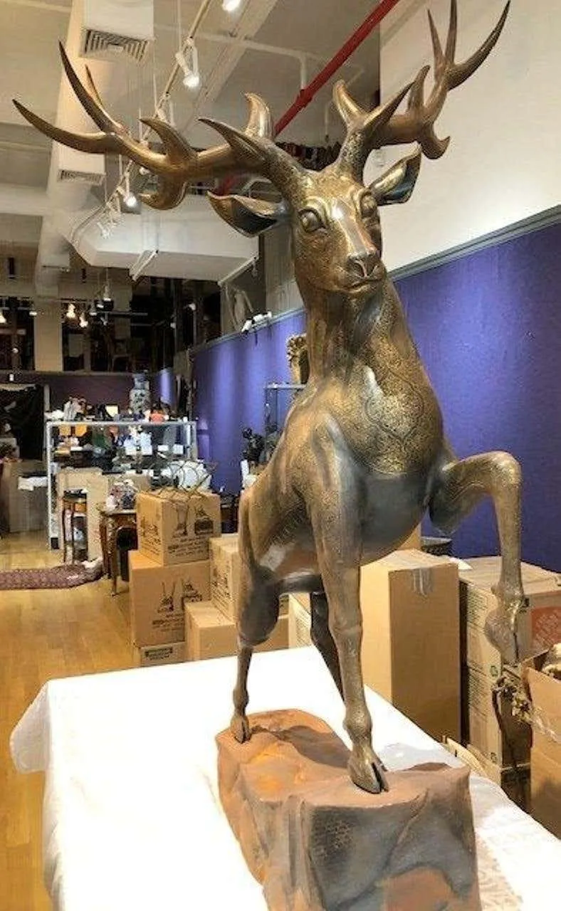 Jahangir Ayati Persian Gold Inlaid Metal Deer Sculpture