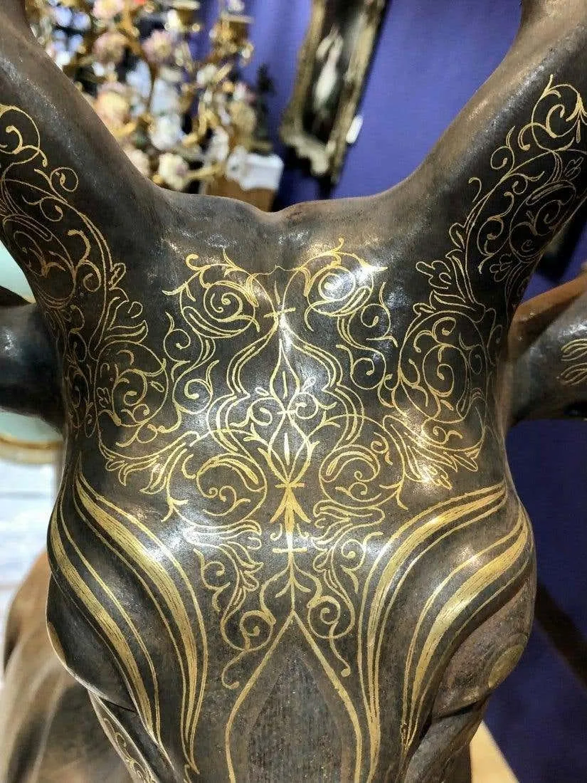 Jahangir Ayati Persian Gold Inlaid Metal Deer Sculpture