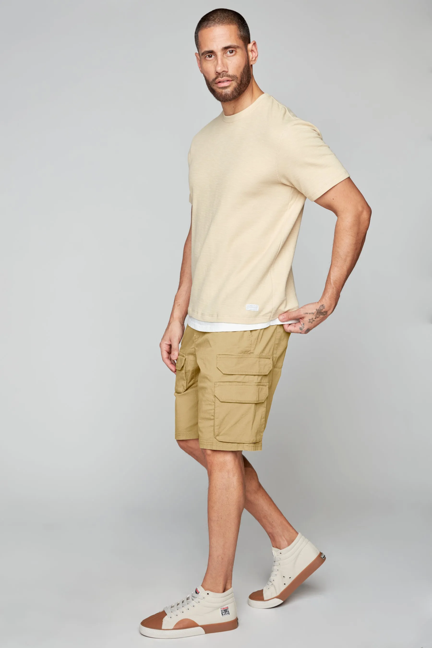 JUDE - Mens Multi Cargo Ripstop Shorts - Beige