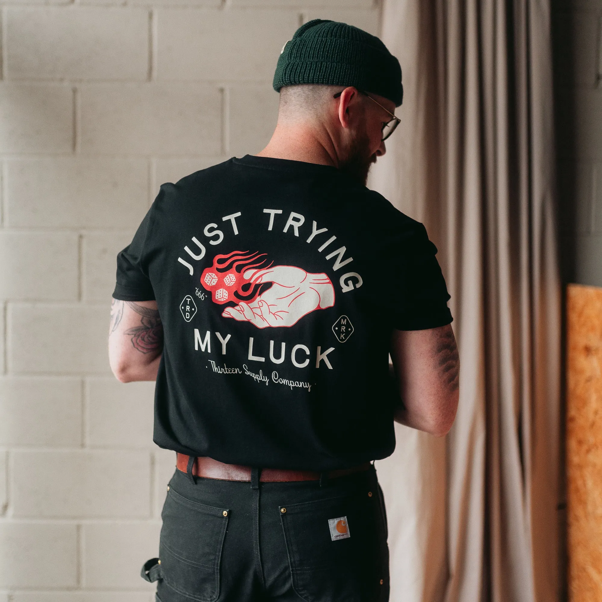 JUST TRYING MY LUCK - BLACK UNISEX T-SHIRT