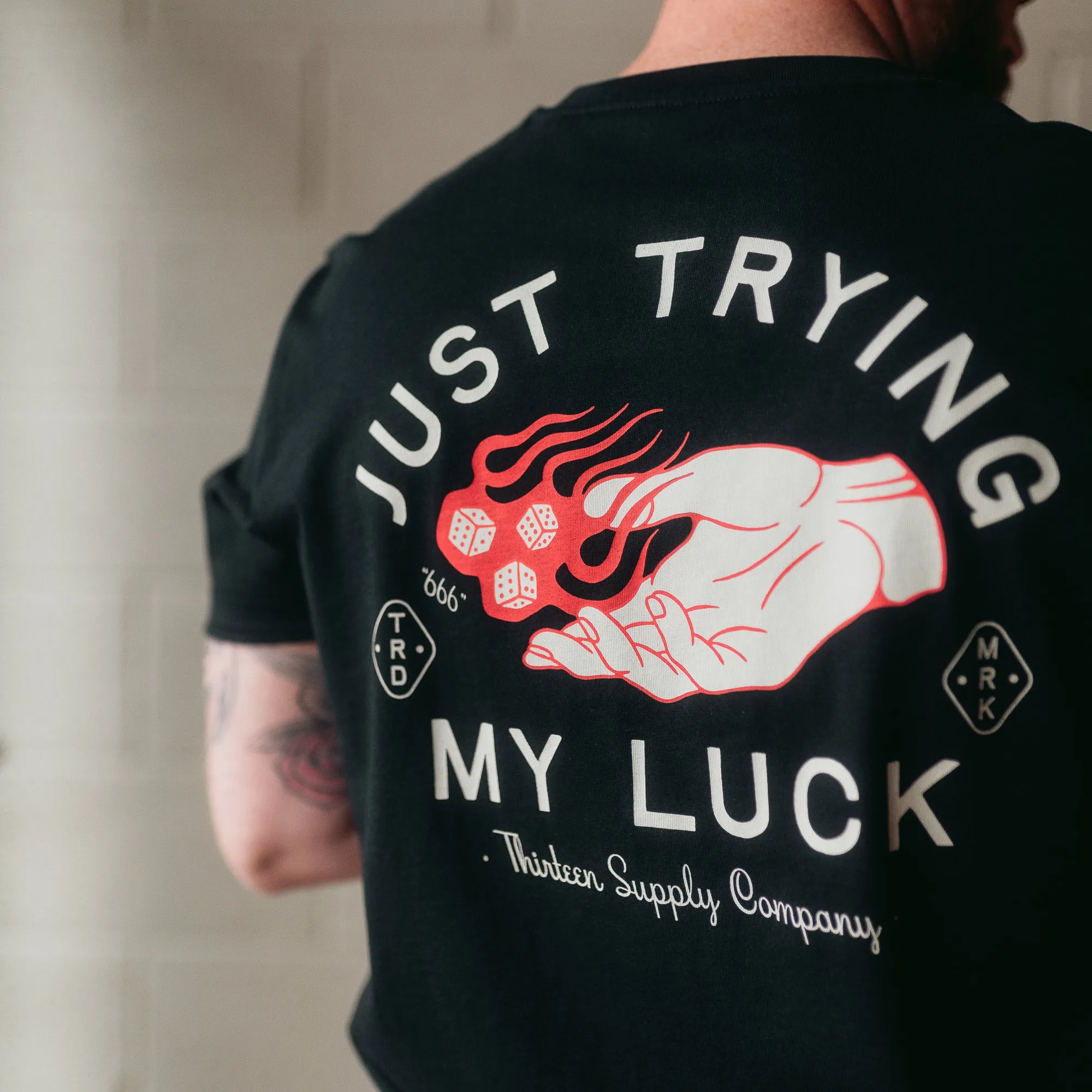 JUST TRYING MY LUCK - BLACK UNISEX T-SHIRT