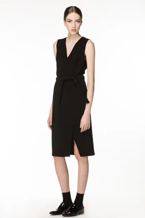 KEIRA Side Slit Belted Dress - Black