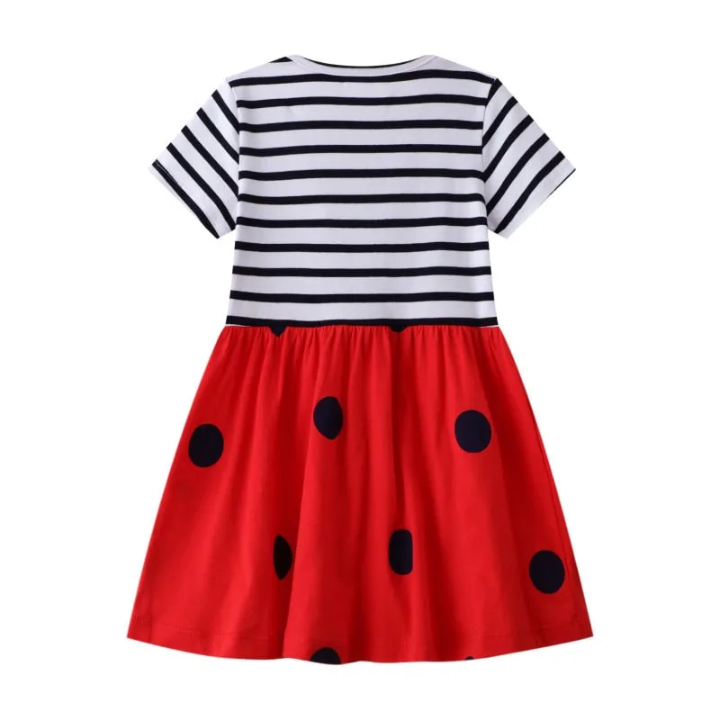 Ladybug Design Short Sleeve Girls Summer Tutu Dress