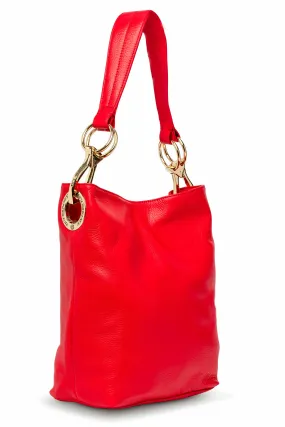 Leather Bucket Bag Red