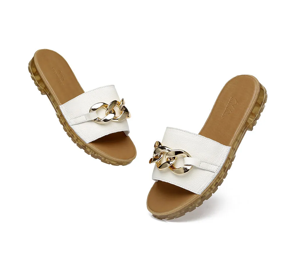 Leather Flat Slides Women Jianna Ultra Soft Footbed