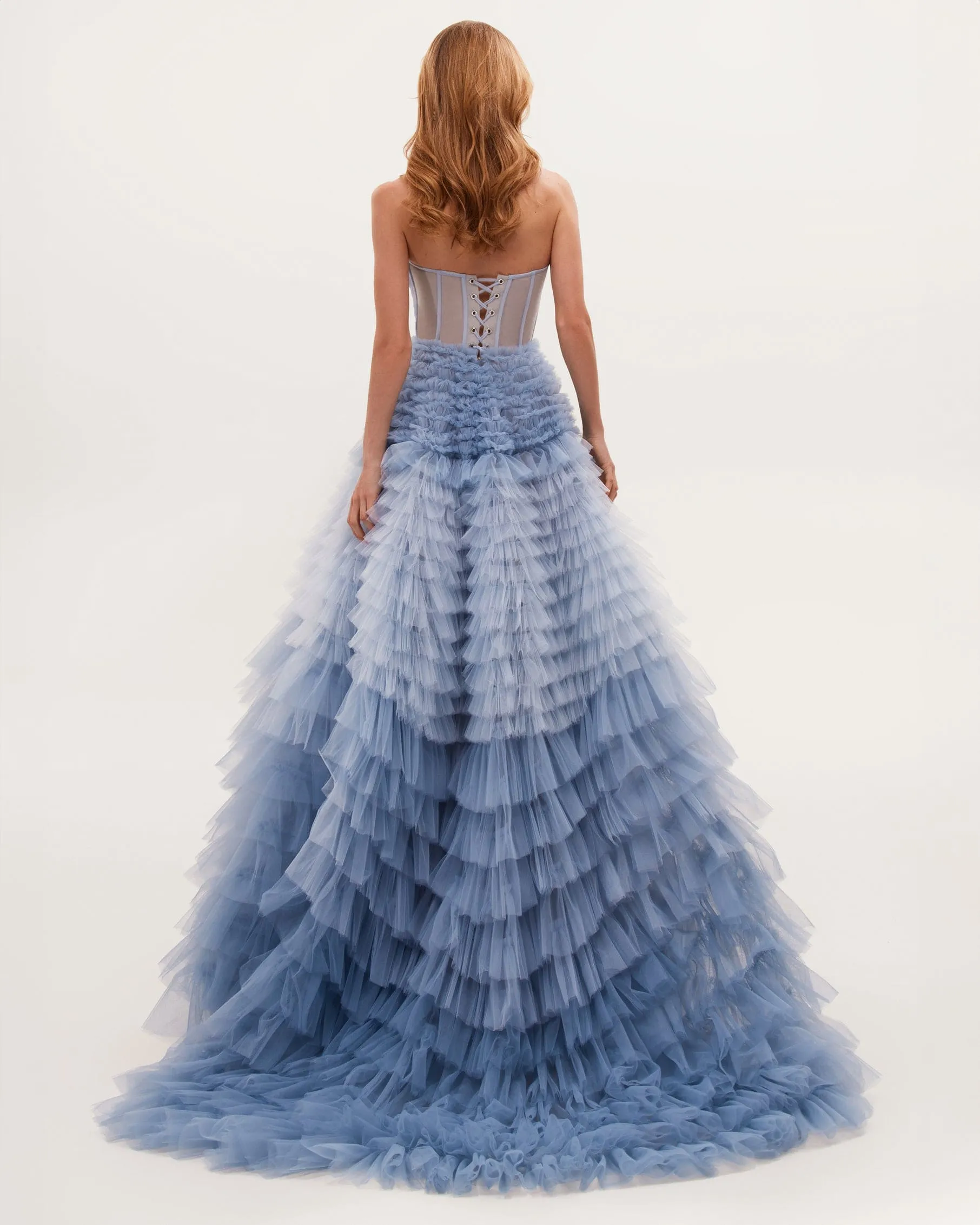 Light Blue Strapless Frill-Layered Fluffy Dress