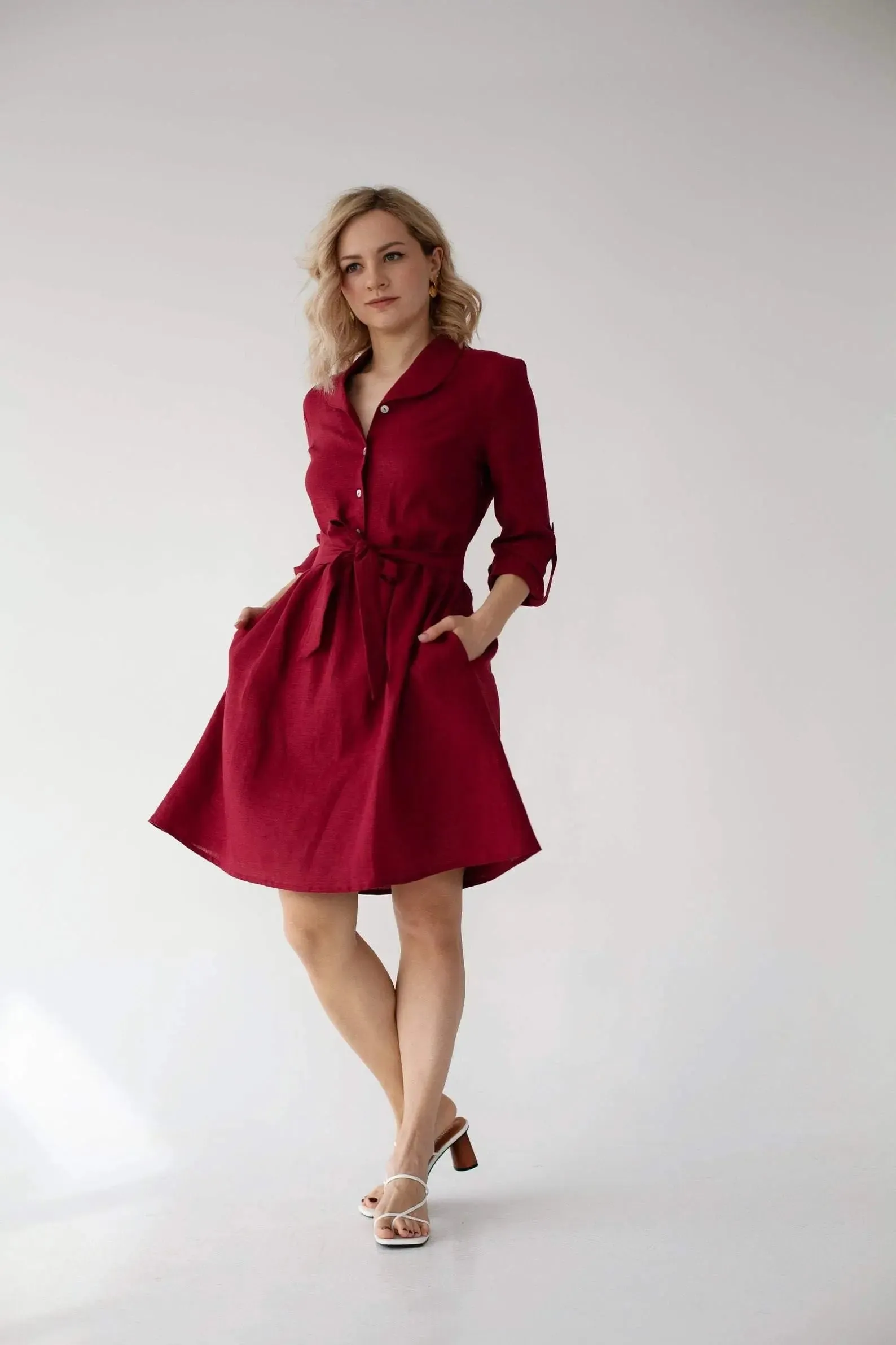 Lily Linen Dress In Burgundy