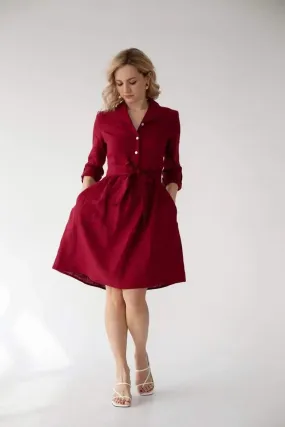 Lily Linen Dress In Burgundy