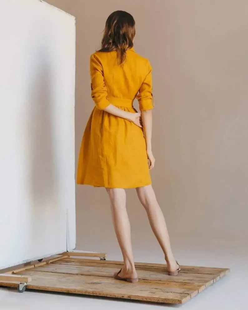 Lily Linen Dress In Mustard