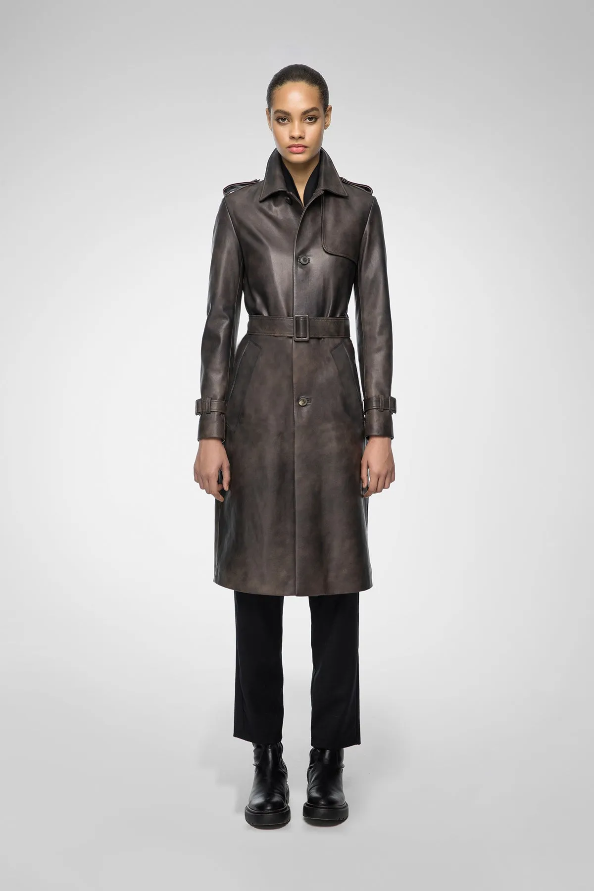 Madyson - Anthracite Leather Coat