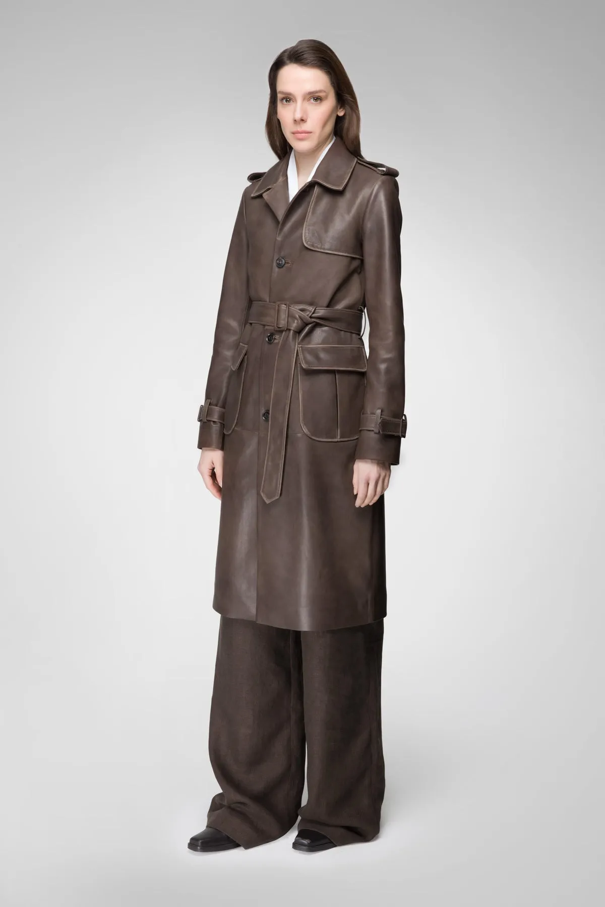 Madyson - Cloudy Brown Leather Coat