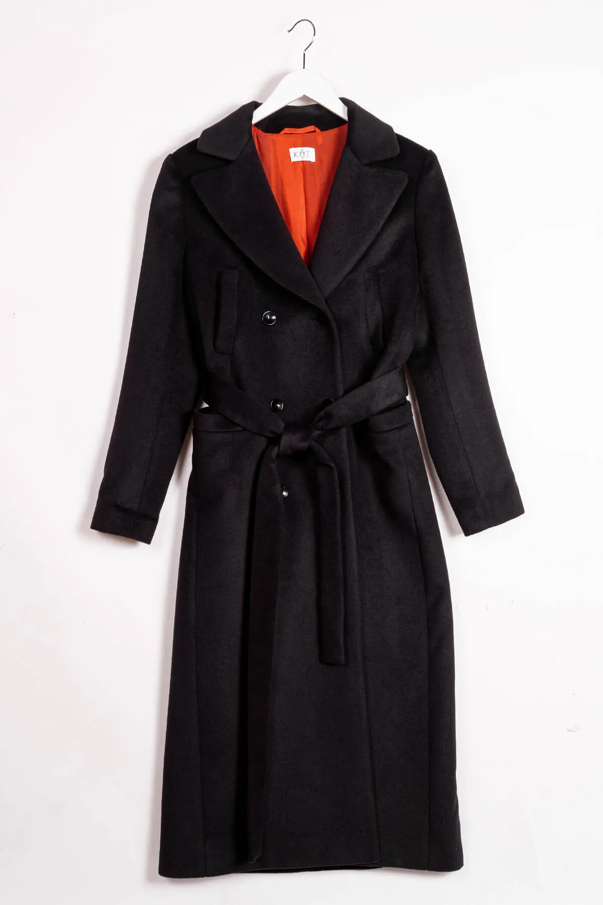 MAGIE Wool Double Breasted Belted Coat - Black