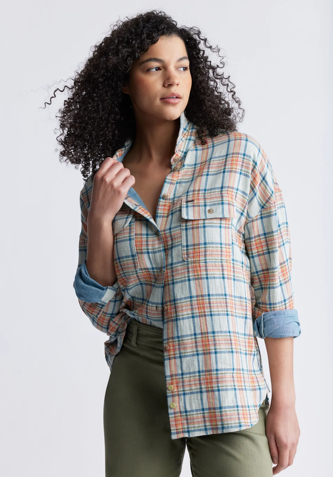 Malena Women’s Long Sleeve Plaid Shirt in Beige - WT0081P