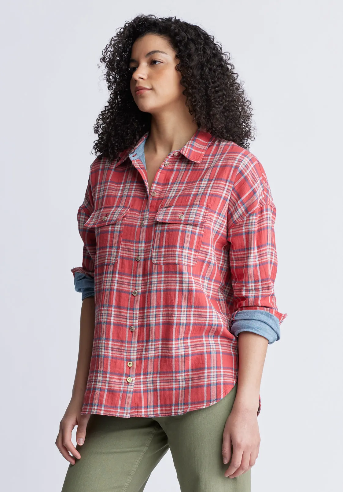 Malena Women’s Long Sleeve Plaid Shirt in Dark Pink - WT0081P