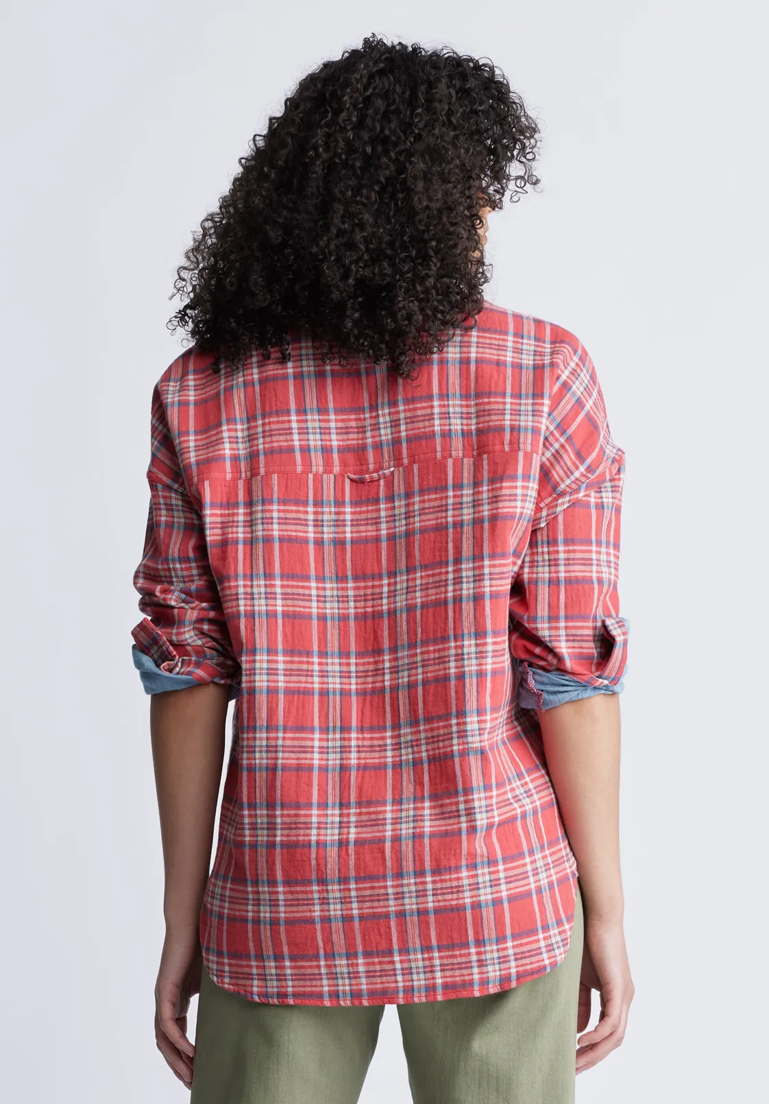 Malena Women’s Long Sleeve Plaid Shirt in Dark Pink - WT0081P