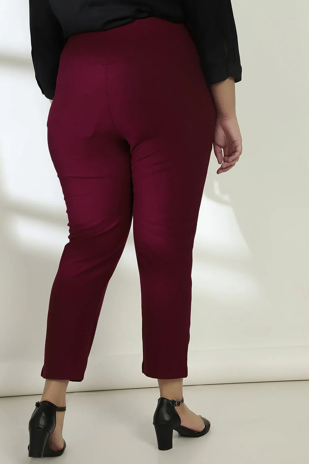 Maroon Crease Seam Tummy Tucker Pants