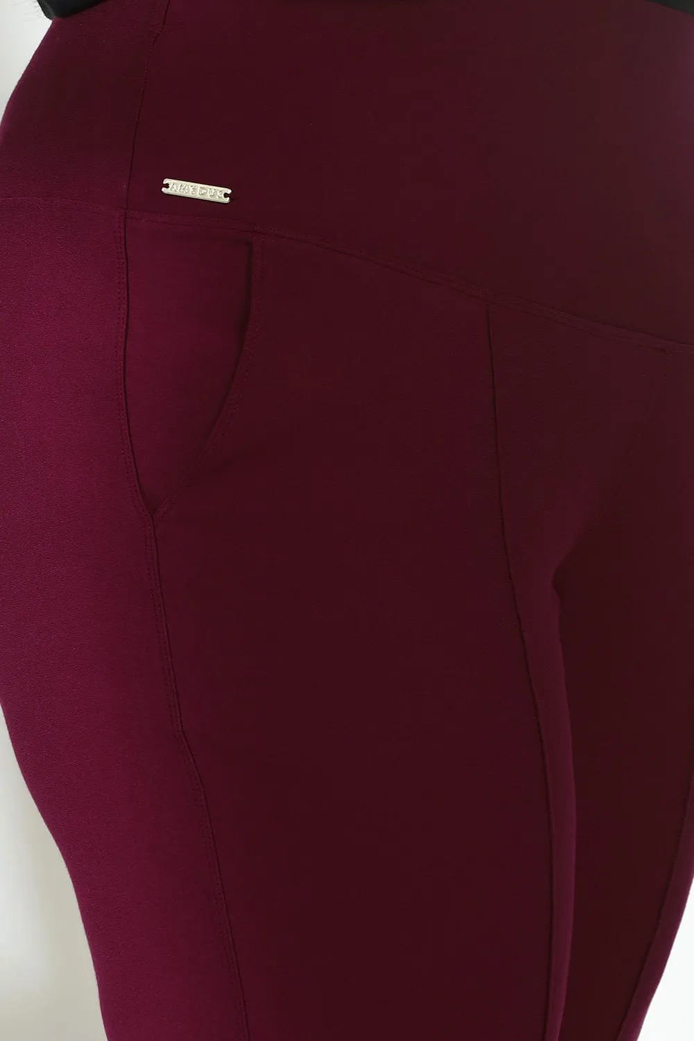 Maroon Crease Seam Tummy Tucker Pants