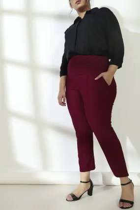 Maroon Crease Seam Tummy Tucker Pants