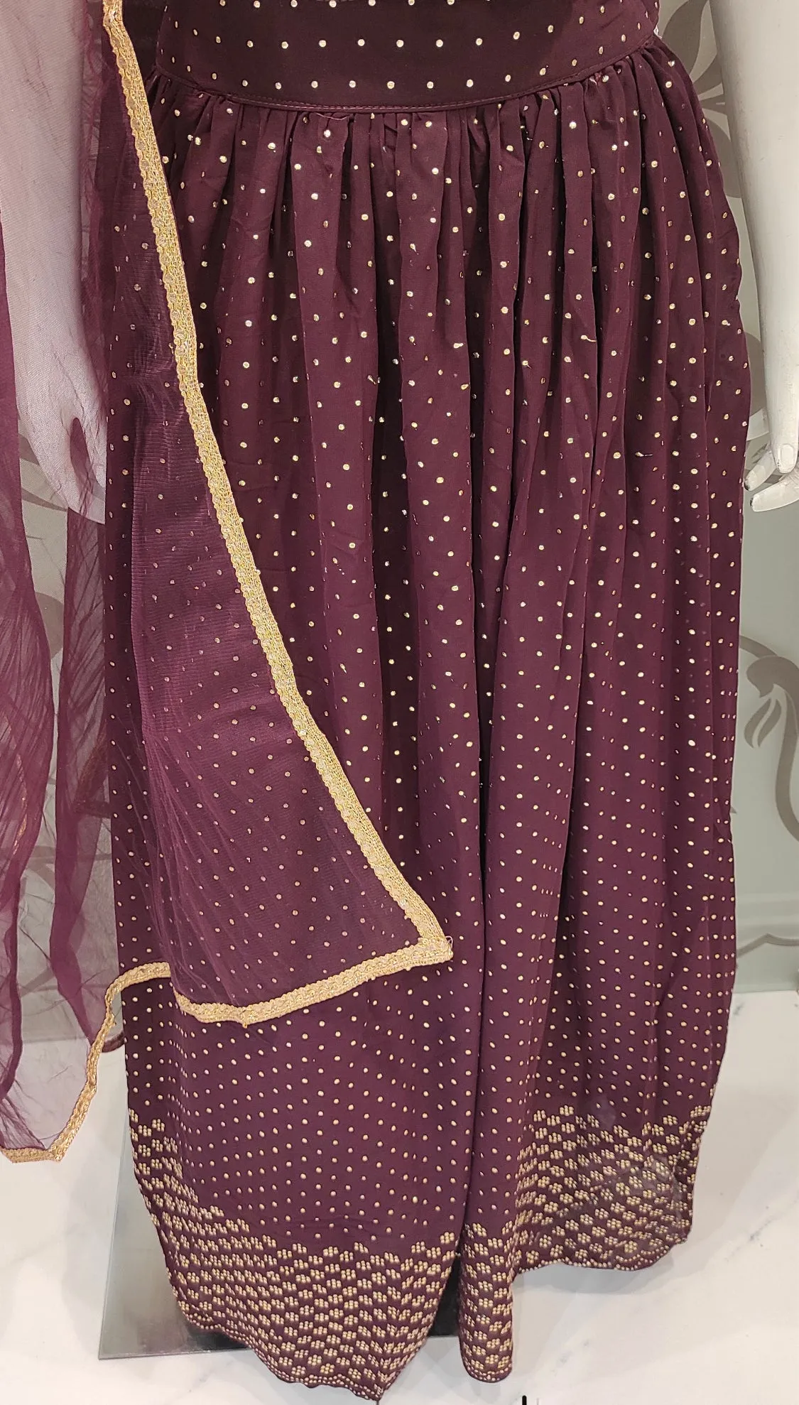 Maroon Georgette Crop Top with Stone and Dabka Work