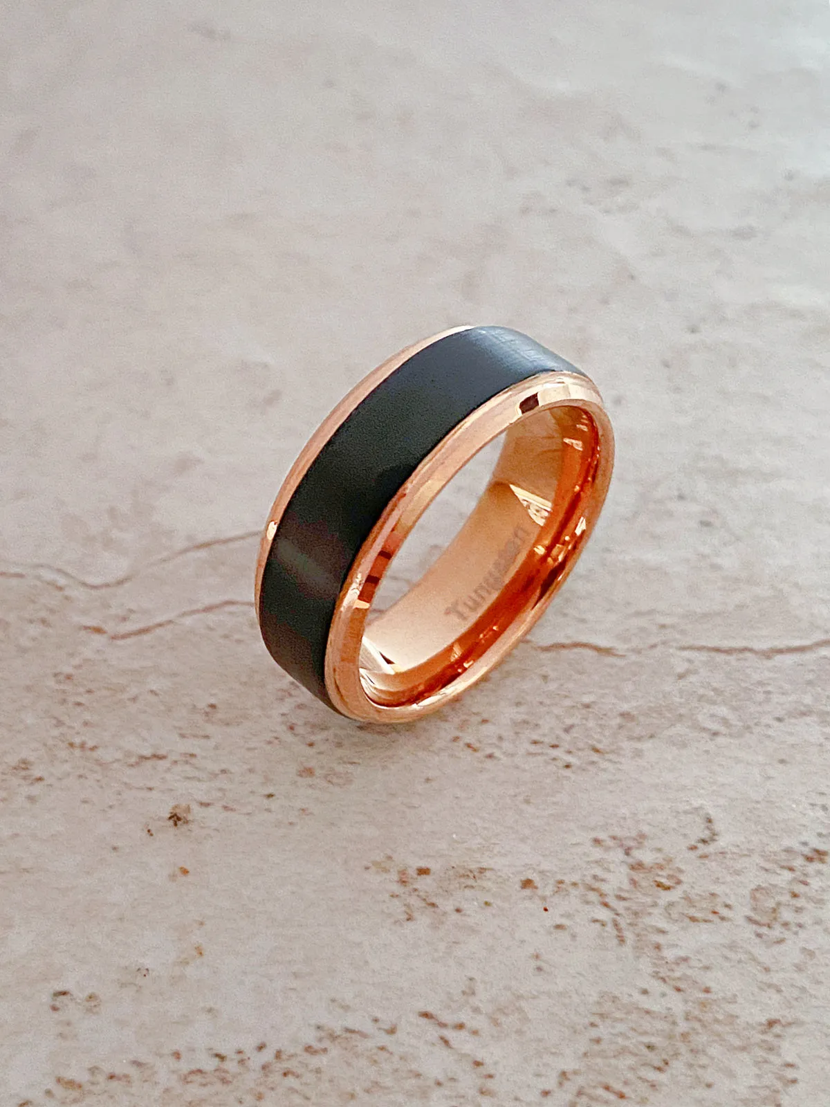 Matte Black & Rose Gold Tungsten Band