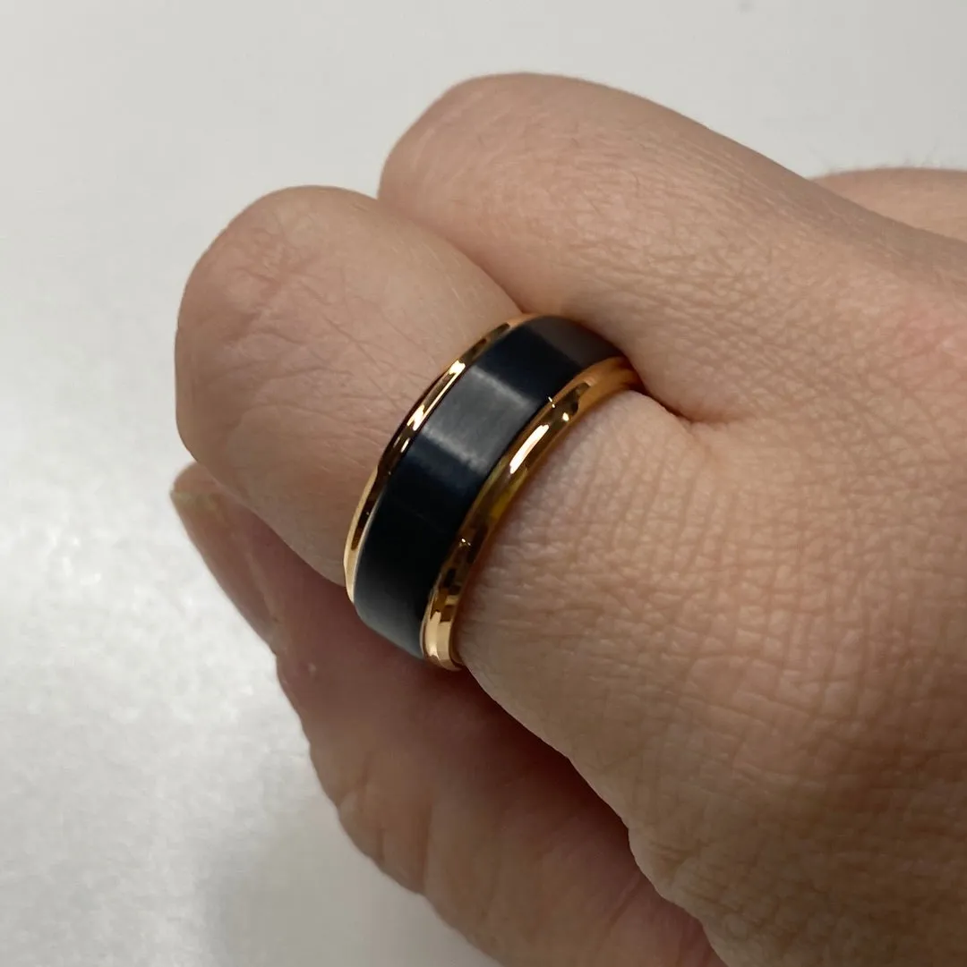 Matte Black & Rose Gold Tungsten Band