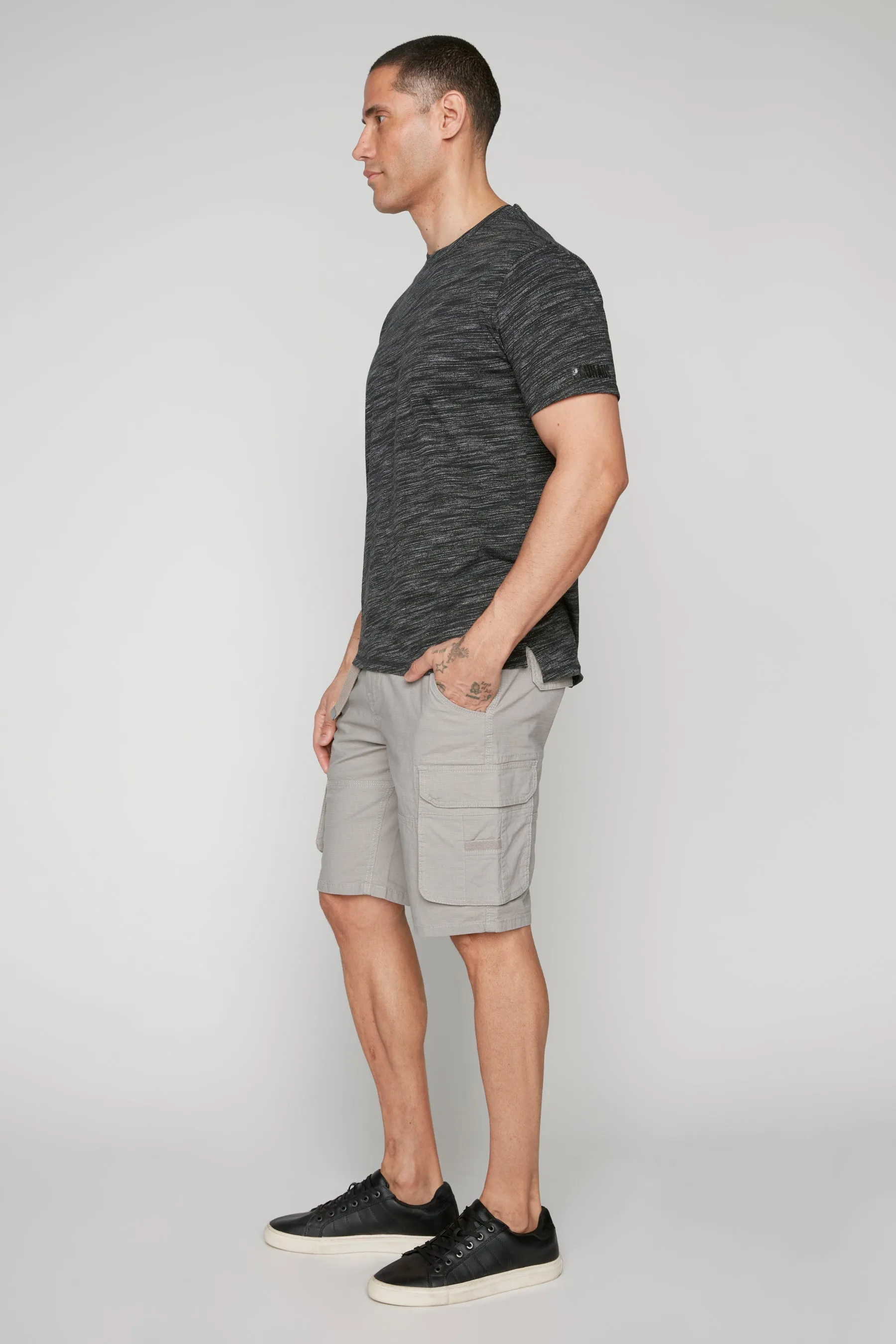 Mens Belted Cargo Ripstop Shorts - Light Grey