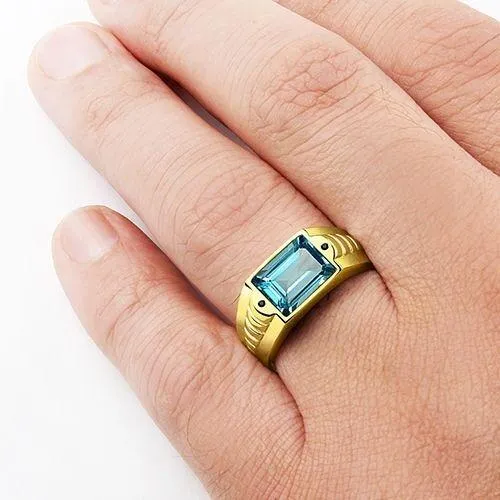 Men's Ring in Solid 10K Yellow Fine GOLD with Topaz Gemstone