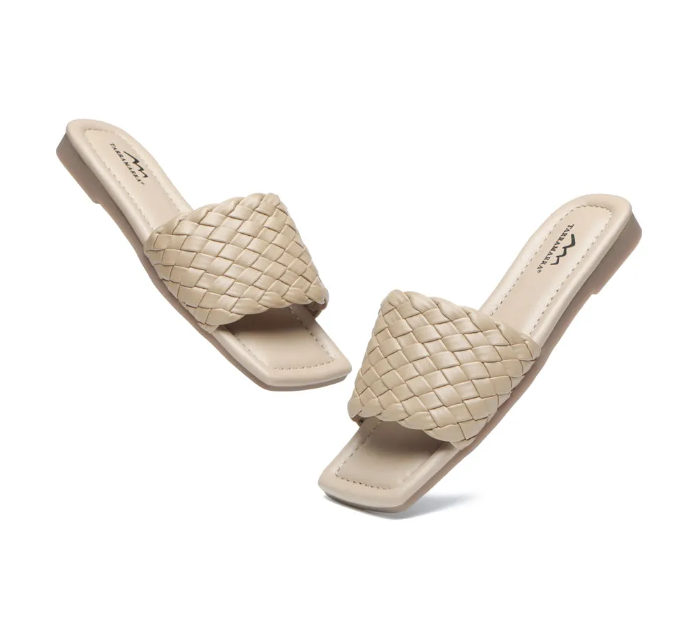 Open Square Toe Woven Flat Sandals Women Taunia