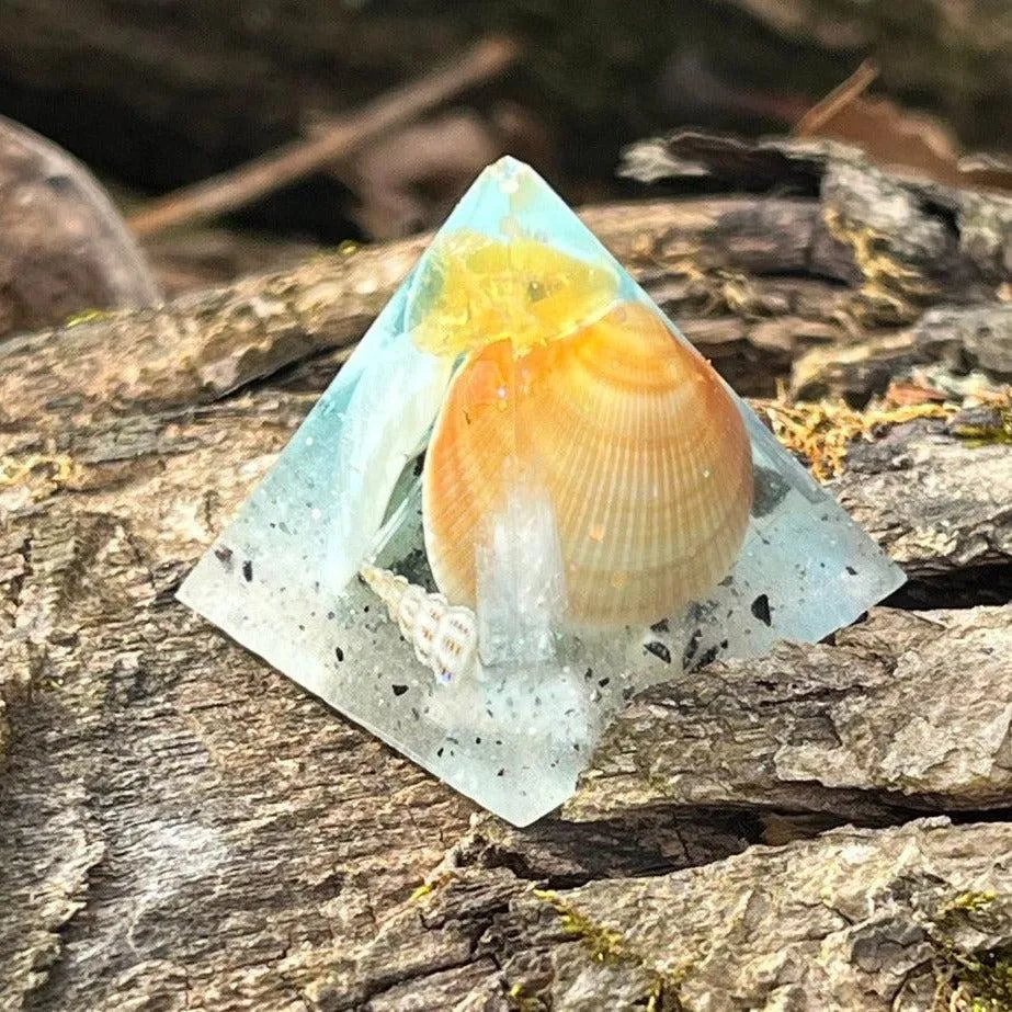 Orgonite Atlantis Pyramids ~Hand crafted Pyramid loaded with seashells, crystals, metals and sand~ Great for Meditation and Gifting