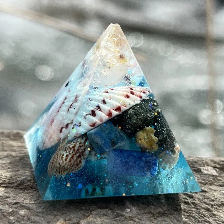 Orgonite Atlantis Pyramids ~Hand crafted Pyramid loaded with seashells, crystals, metals and sand~ Great for Meditation and Gifting