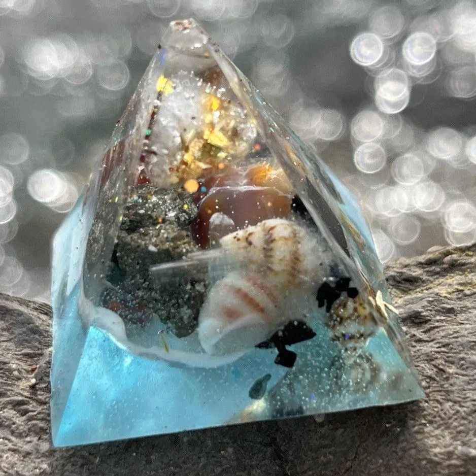 Orgonite Atlantis Pyramids ~Hand crafted Pyramid loaded with seashells, crystals, metals and sand~ Great for Meditation and Gifting