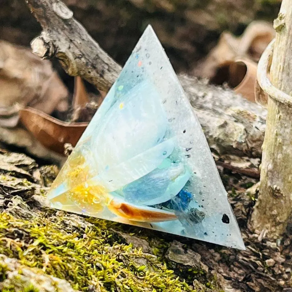 Orgonite Atlantis Pyramids ~Hand crafted Pyramid loaded with seashells, crystals, metals and sand~ Great for Meditation and Gifting