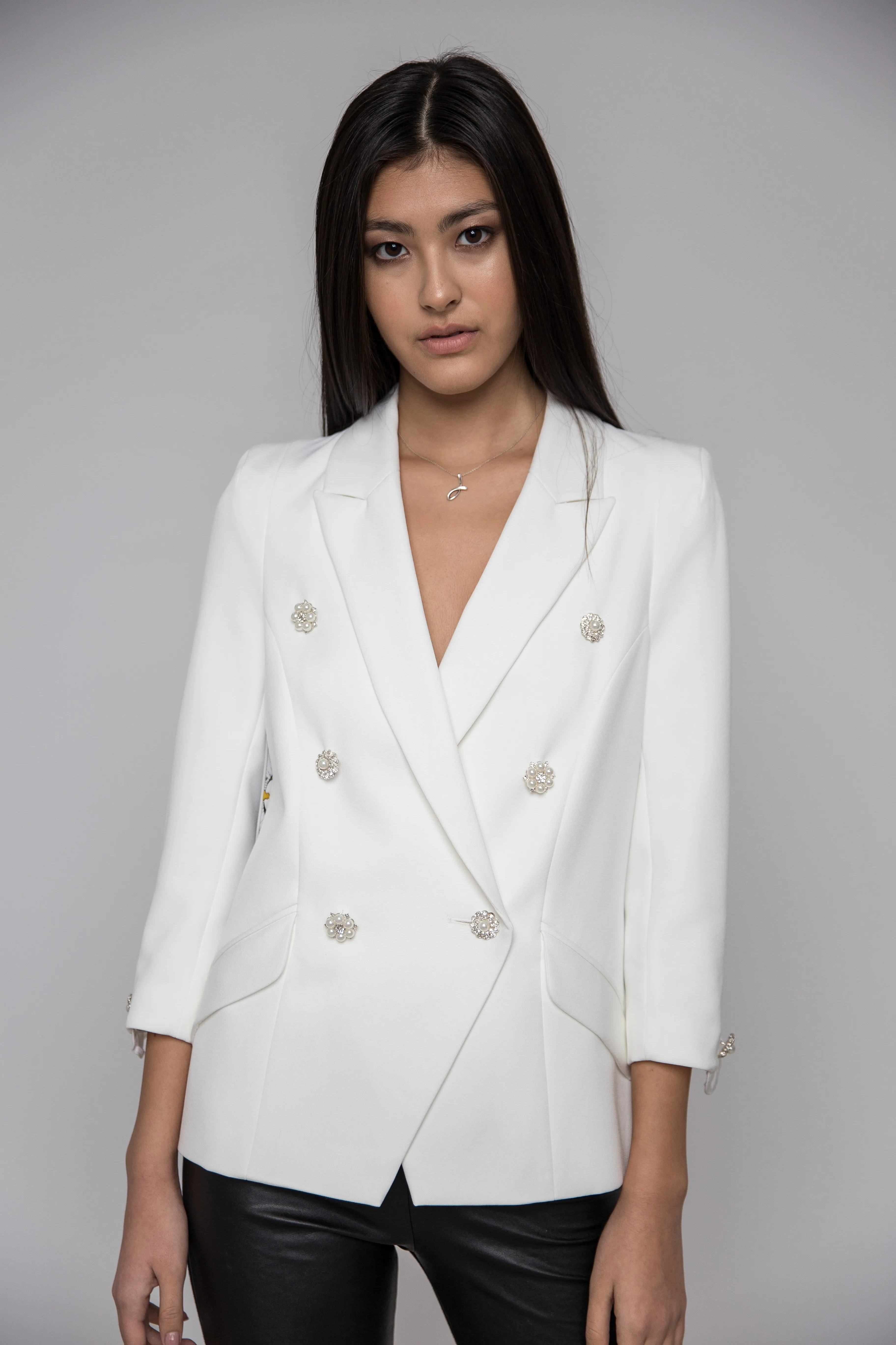 Pearl Accented White Blazer