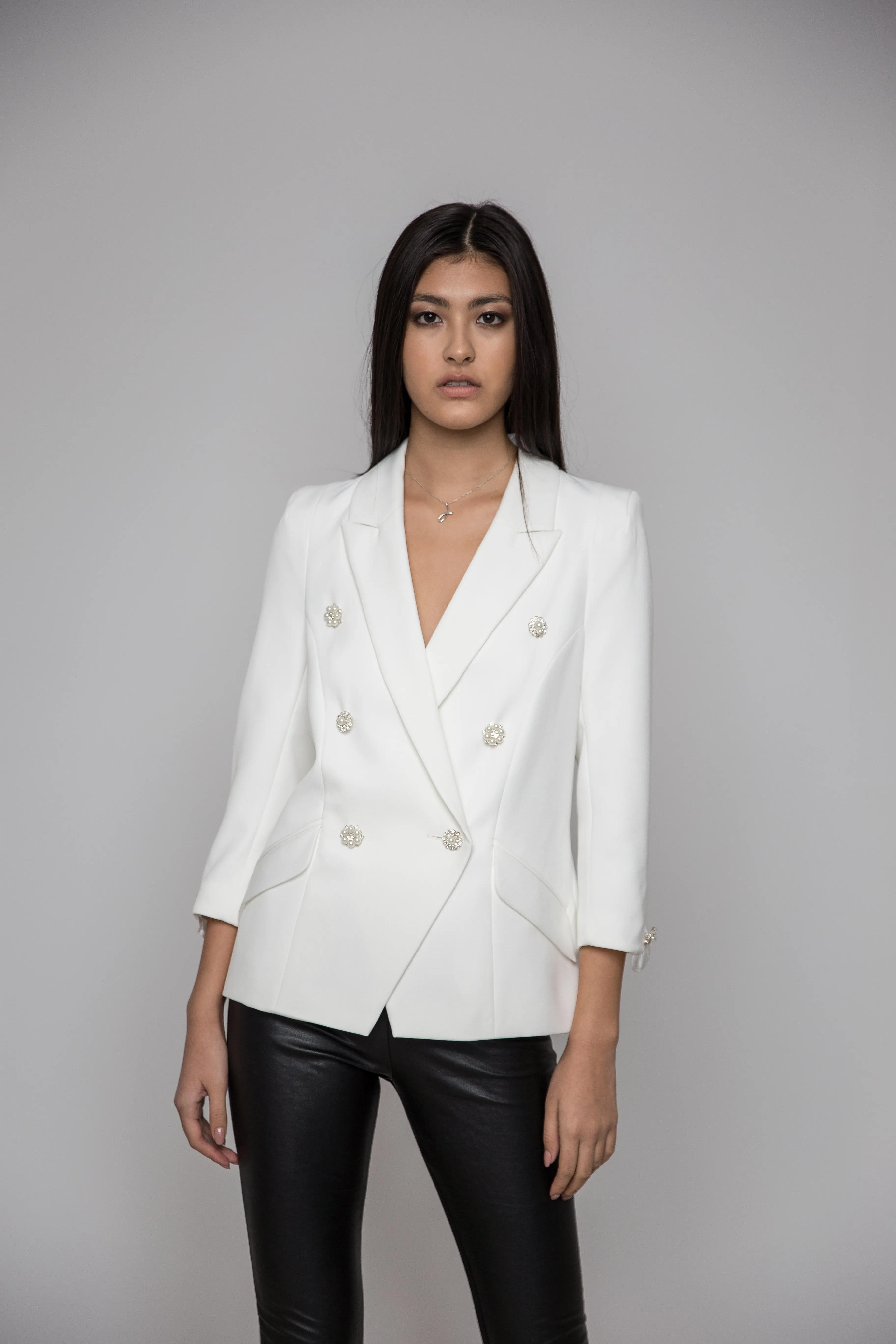 Pearl Accented White Blazer