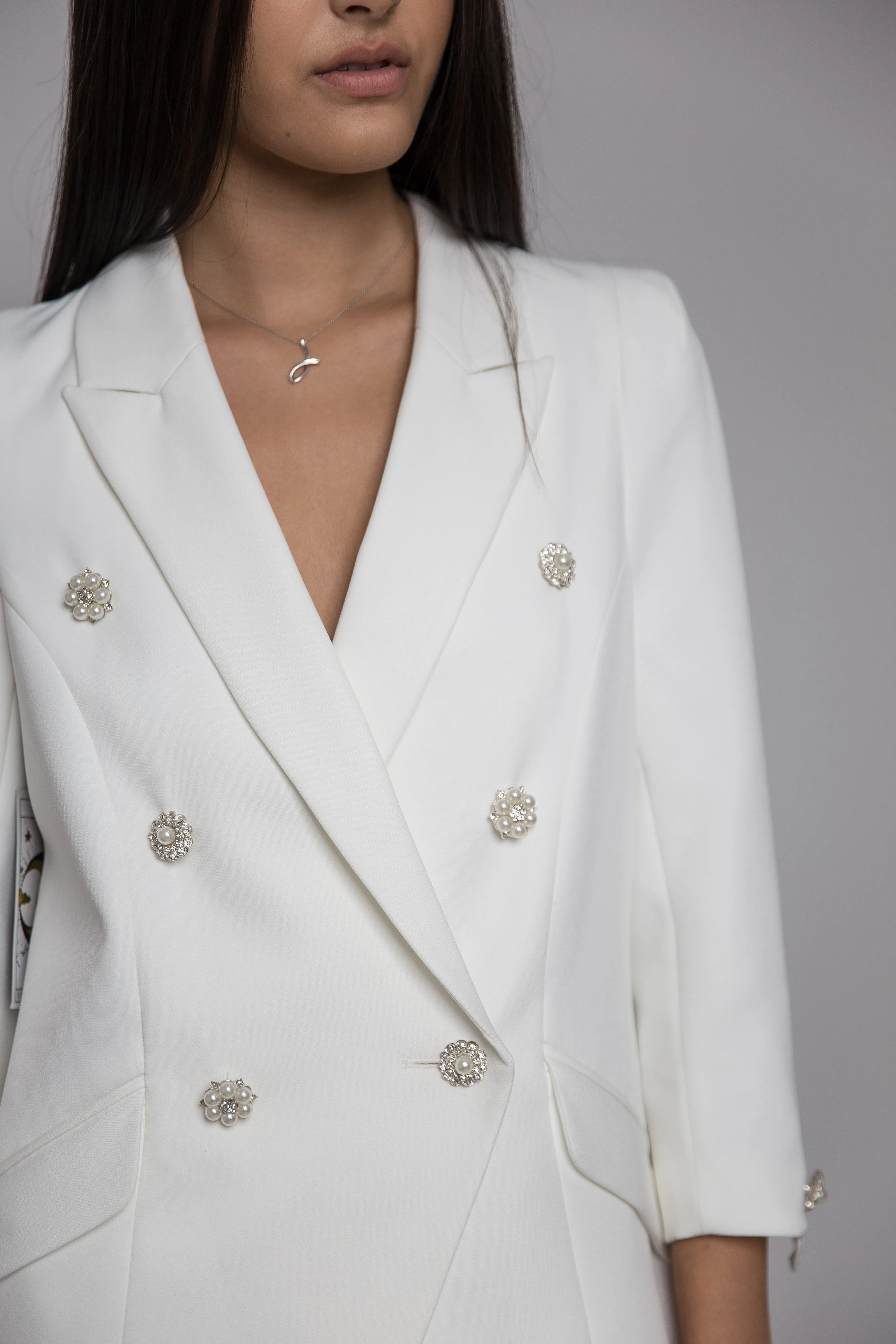 Pearl Accented White Blazer