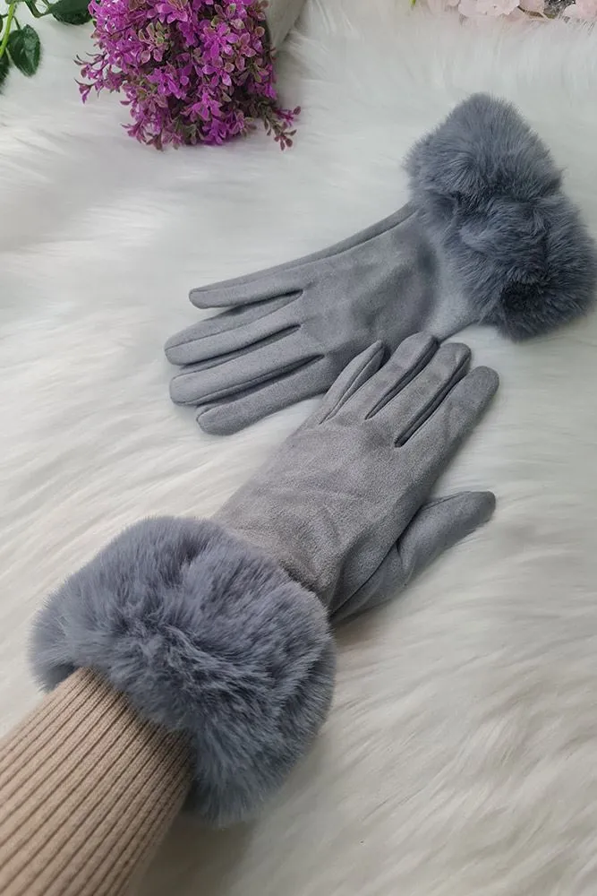 Plain Faux Fur Hem Soft Feel Gloves