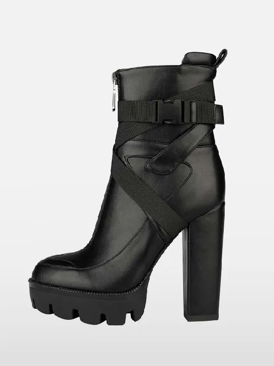 Platform Round Toe High Heel Ankle Boots