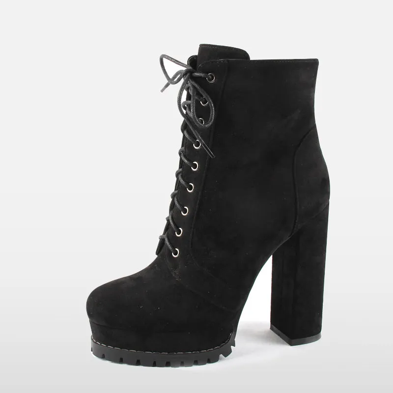 Platform Round Toe High Heel Ankle Boots