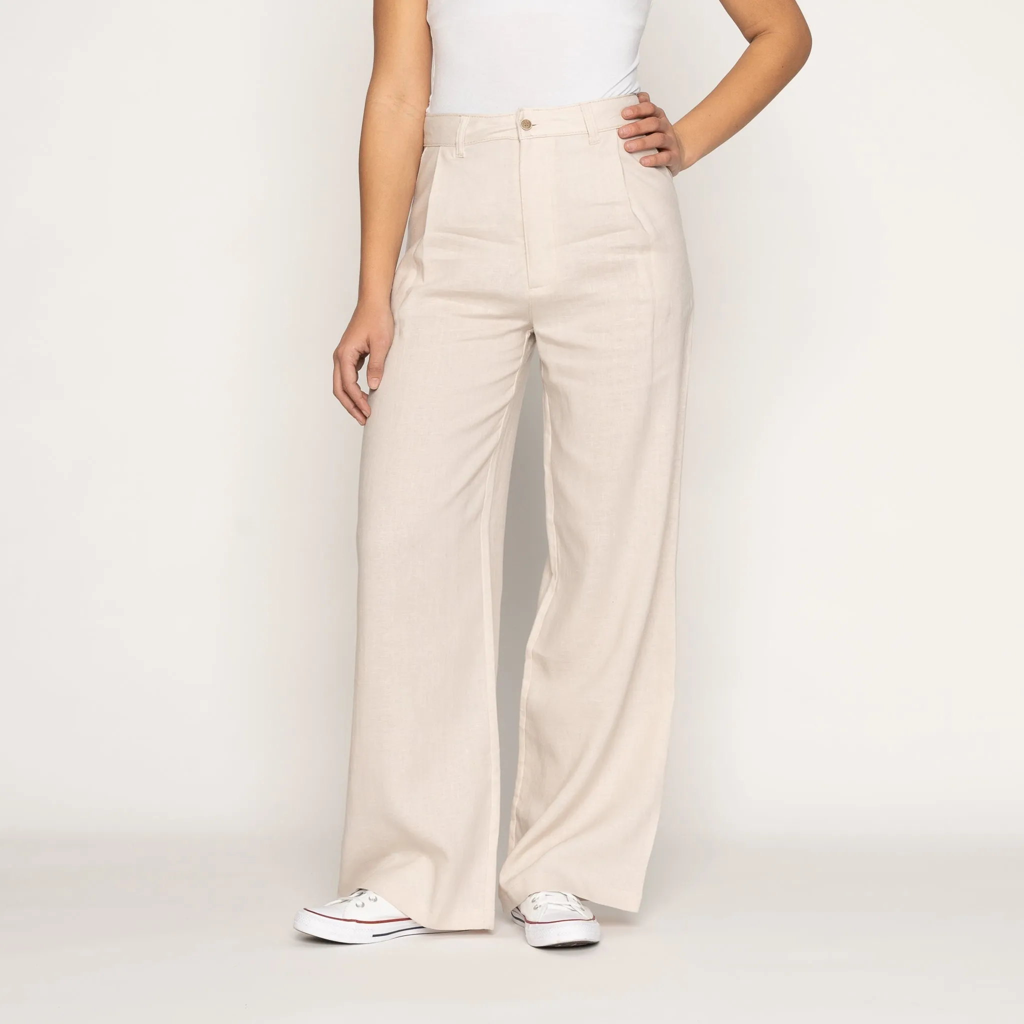 Relaxed Pleated Trouser - French Linen Fine Canvas - Ecru