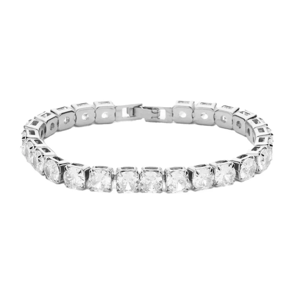 Round Cz Thin Rhinestone Embellished Crystal Detailed Exquisite Shimmery Evening Bracelet