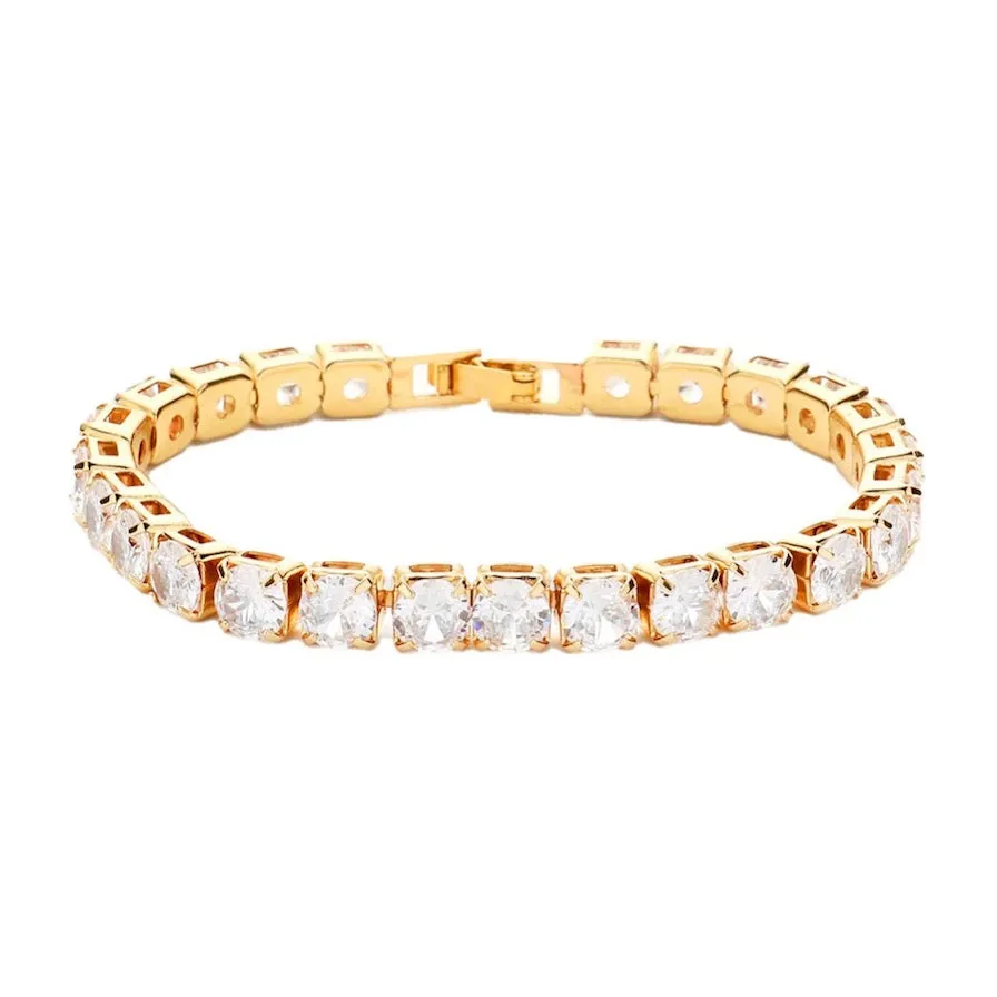 Round Cz Thin Rhinestone Embellished Crystal Detailed Exquisite Shimmery Evening Bracelet