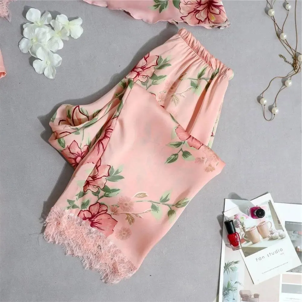 Satin Silk Floral Sleepwear Set