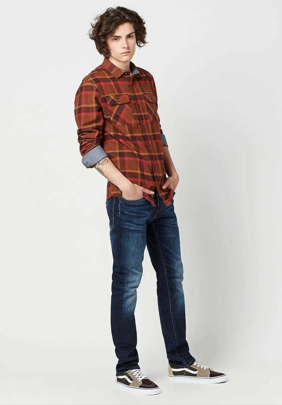 Sawood Plaid Flannel Shirt in Burnt Orange - BM23665