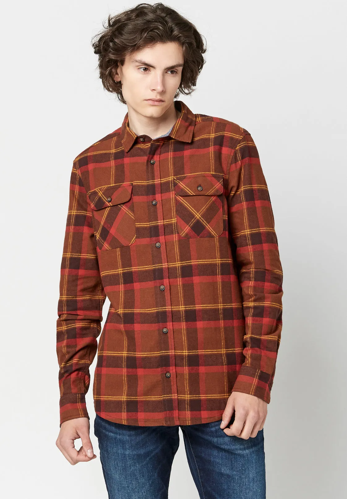 Sawood Plaid Flannel Shirt in Burnt Orange - BM23665