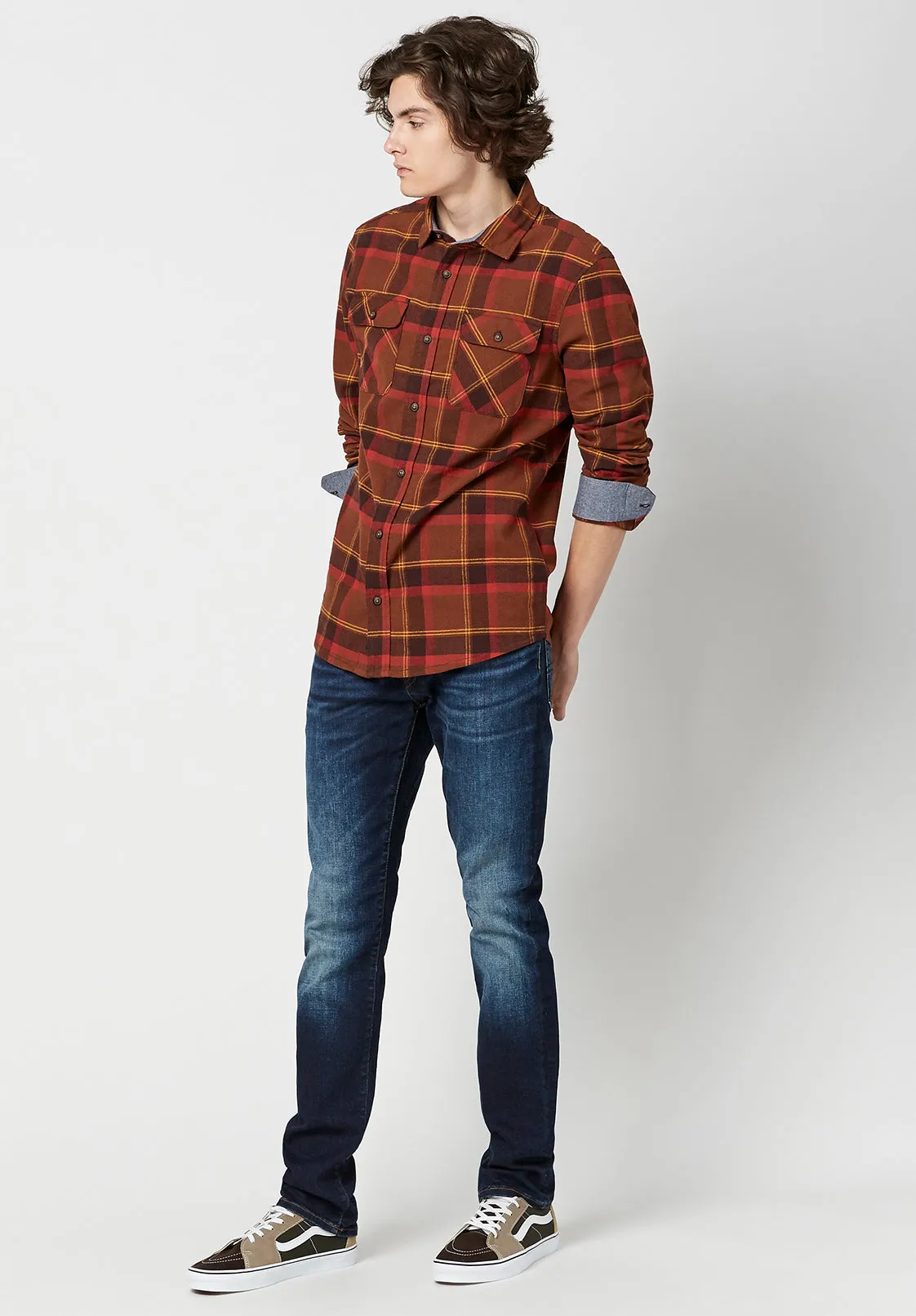 Sawood Plaid Flannel Shirt in Burnt Orange - BM23665